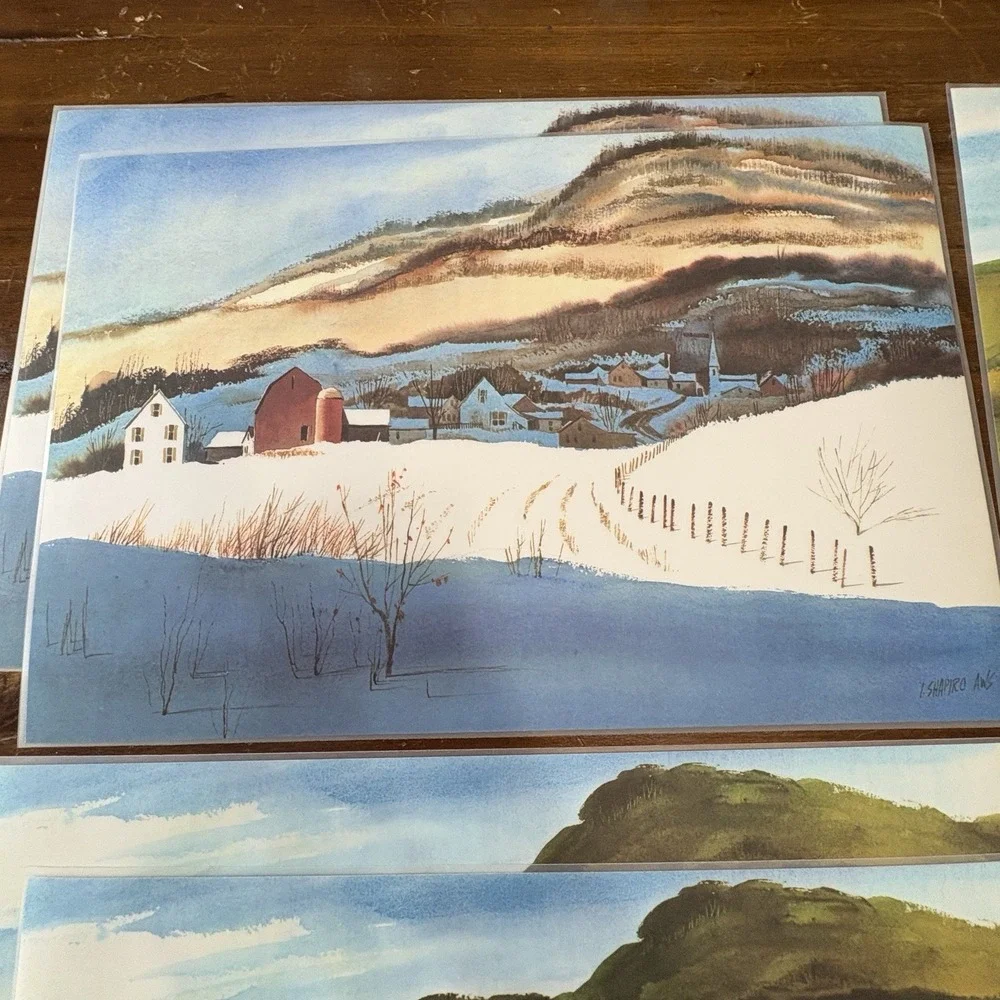 Shapiro AWS Four Seasons Vinyl Placemats Set 8 Farm Country Landscape Cottage